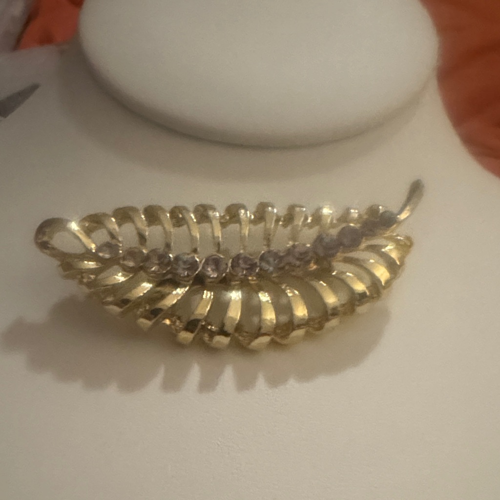 Gold-Tone Leaf-Motif With Rhinestone Accent Brooch - Women Jewelry